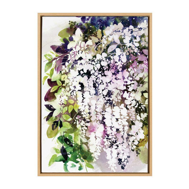 White Wisteria Floral Canvas Print with Natural Frame, 23x33