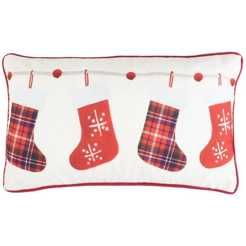 Holly Jolly Red and White Embroidered Holiday Pillow