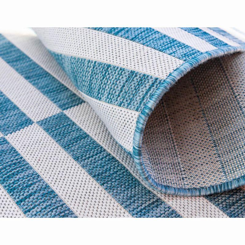 Unique Loom 4' 1 x 6' 1 Rectangle Indoor/Outdoor Striped Light Aqua Area Rug