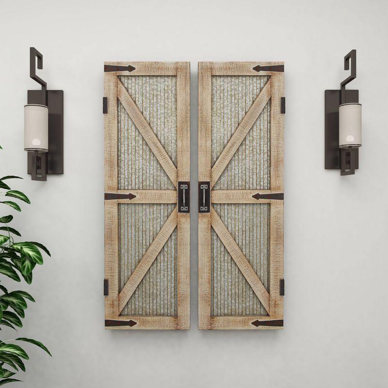 Metal Barn Door Wall Decor Set of 2 Silver - Olivia & May: Iron Crafted, Vertical Orientation, Farmhouse Style