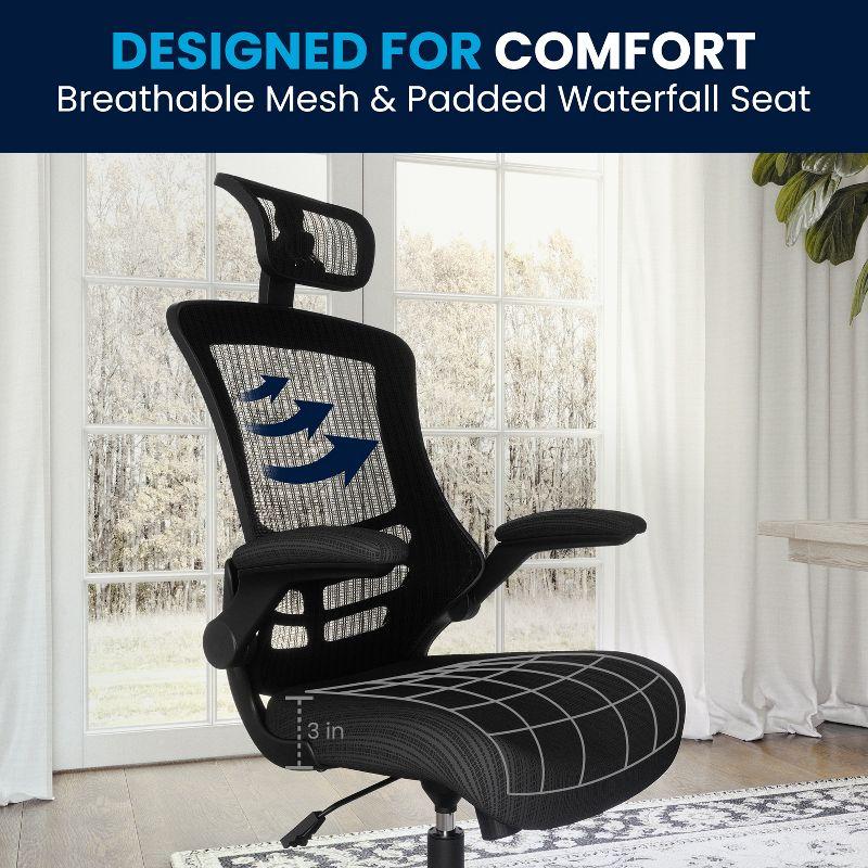 Flash Furniture Kelista High-Back Black Mesh Swivel Ergonomic Executive Office Chair with Flip-Up Arms and Adjustable Headrest