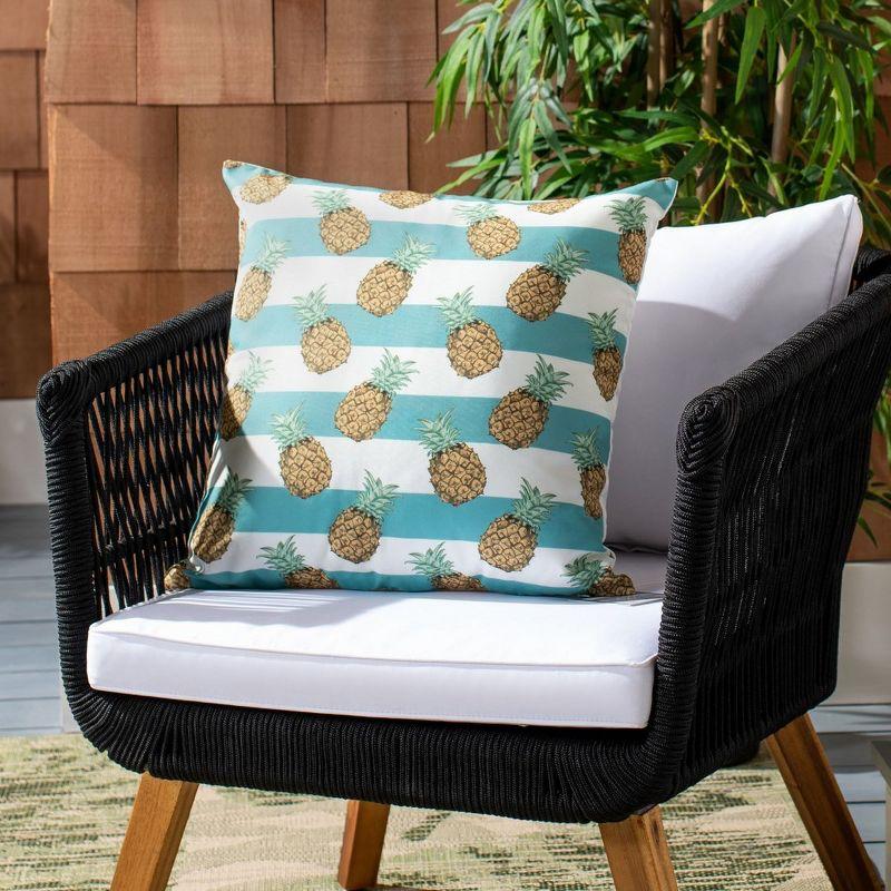 Pari Pineapple Striped Teal and White Outdoor Pillow