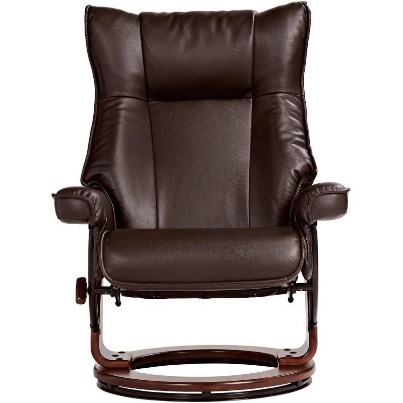BenchMaster Morgan Java Faux Leather Recliner Chair Modern Armchair Ottoman Footrest Ergonomic Manual Reclining Swivel for Bedroom Living Room Reading