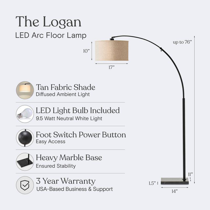 Brightech Logan 76 in. Adjustable and Extendable LED Arched Gold Floor Lamp with Weighted Marble Base - LED Bulb Included