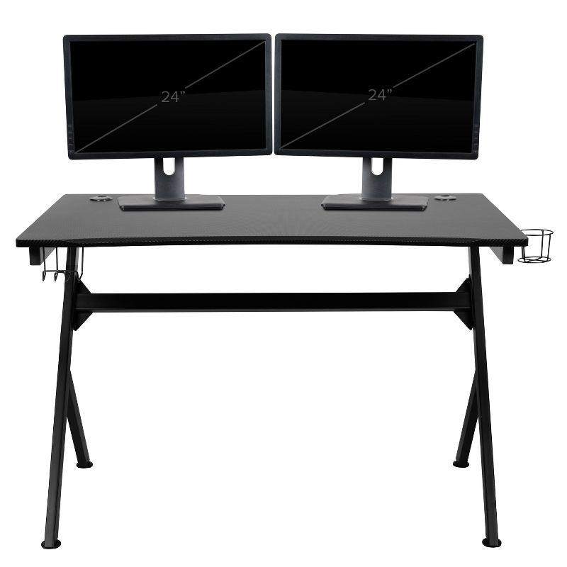 Black Carbon Fiber Gaming Desk with Red Reclining Chair Set