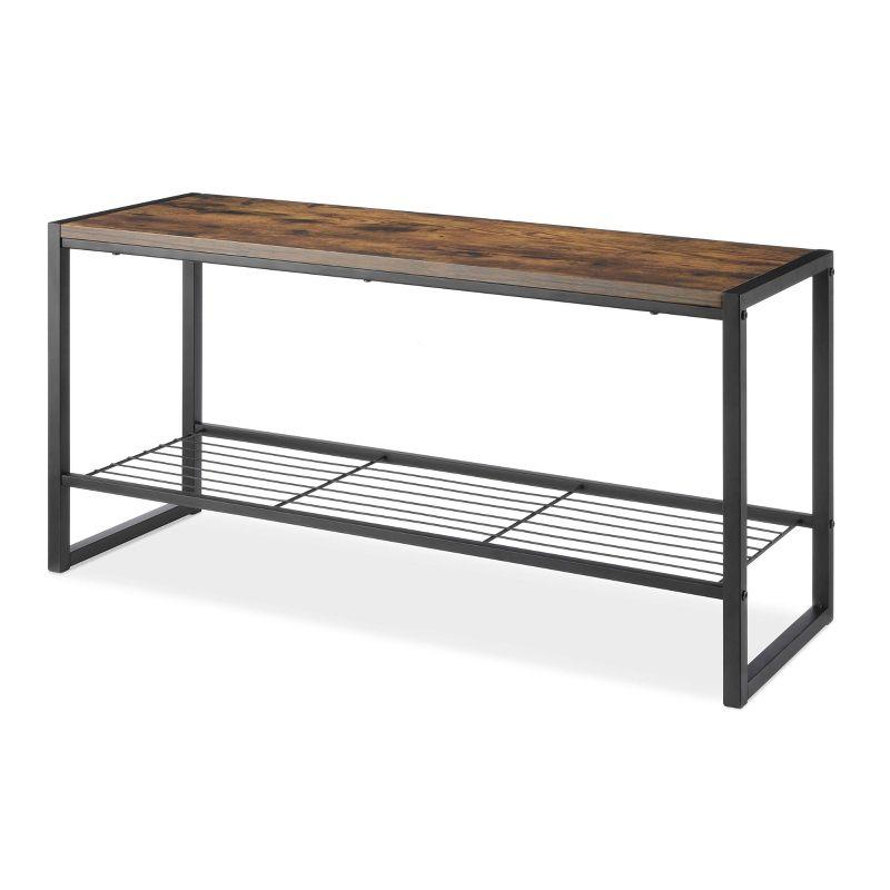 Whitmor Modern Industrial Entry Bench Black: Steel Frame Garment Rack & Closet Storage, No Tools Assembly, 25" Width
