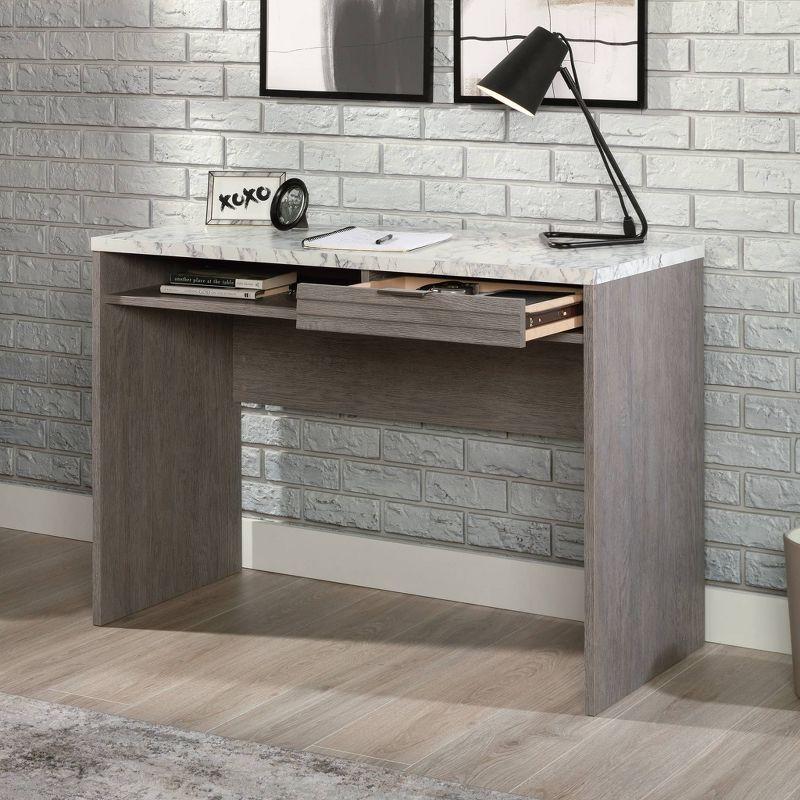 Ashen Oak Writing Desk with Faux White Marble Top and Drawer