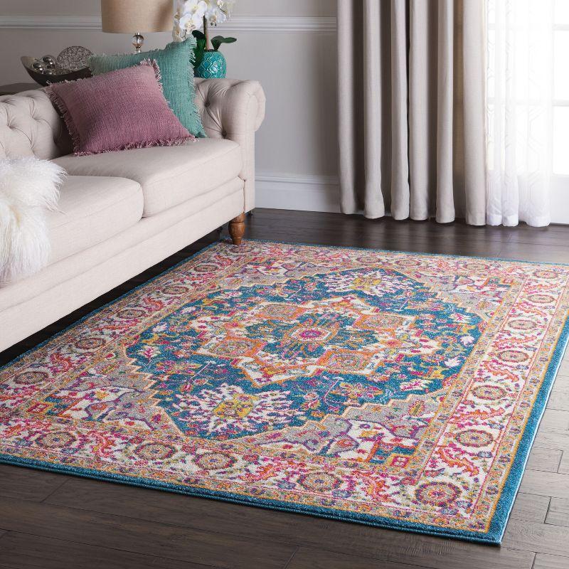 Nourison Passion Colorful Center Medallion Area Rug Teal Multicolor 5'3" x 7'3"