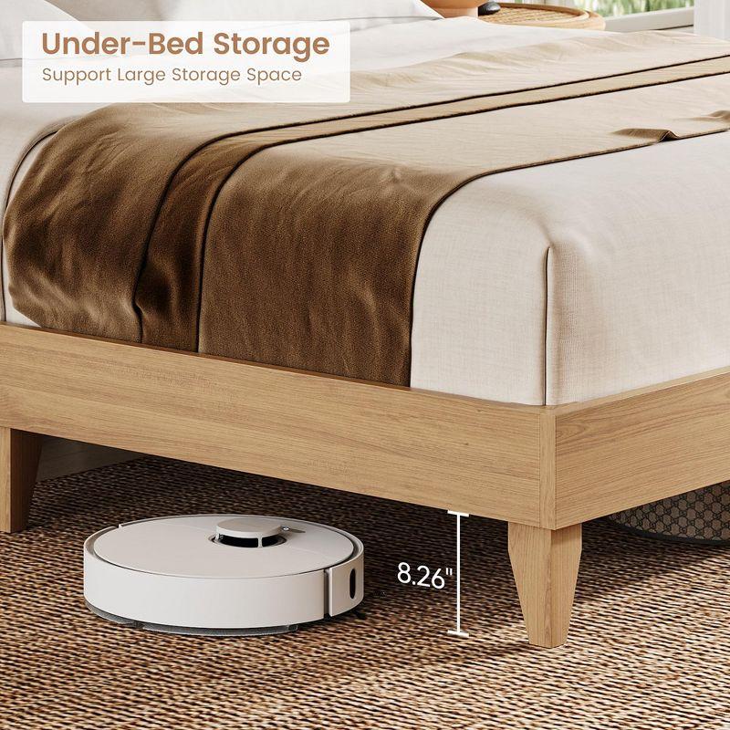 Garvee Rattan Full Size Bed Frame with Sliding Door Shelf Headboard, Bohemian Rattan Bed Frame with Shelves, Wood Foundation, No Box Spring Needed