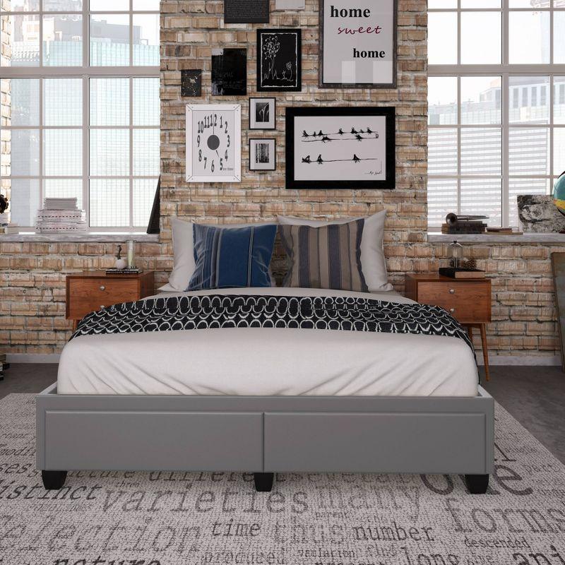 Queen Preston Faux Leather Upholstered Platform Bed Frame with Storage Drawers - Eco Dream: Durable, No Box Spring Needed
