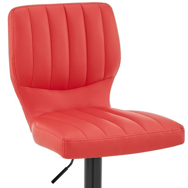 Bardot Adjustable Barstool with Faux Leather Metal Finish Black/Red - Armen Living: Swivel, Hydraulic Lift, 360-Degree