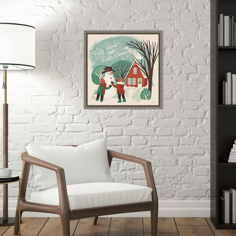 Amanti Art Winter Bliss III Snowman by Janelle Penner Canvas Wall Art Print Framed 16 x 16-in.