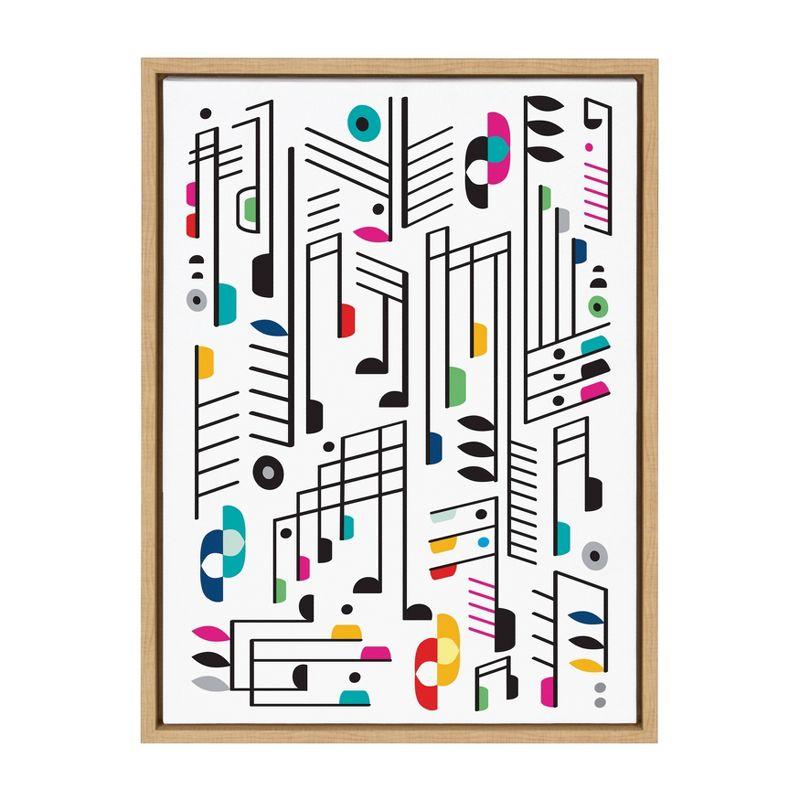 Colorful Abstract Music Notes Canvas Wall Art in Natural Frame