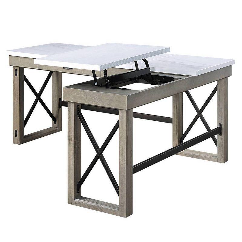 67" Talmar Marble Top Writing Desk with File Drawer, Wood Base - Acme Furniture