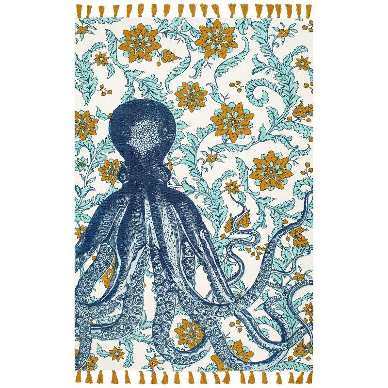 Thomas Paul Octopus Tasseled Blue/Yellow Area Rug