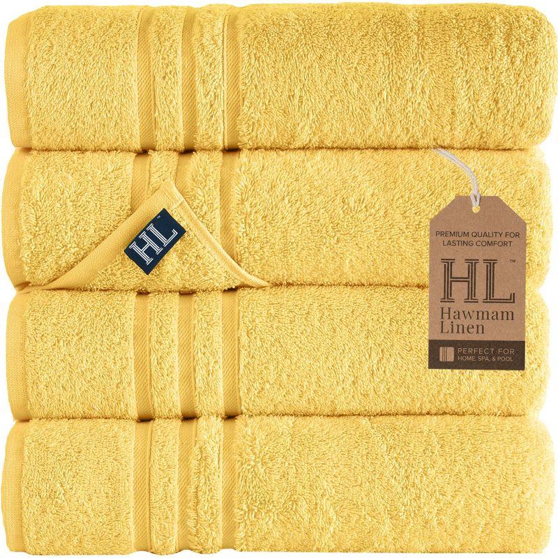 Hawmam Linen Yellow Bath Towels 4 Pack 27 x 54 Inches 100% Turkish Cotton Soft Lightweight and Highly Absorbent Quick Drying Towels