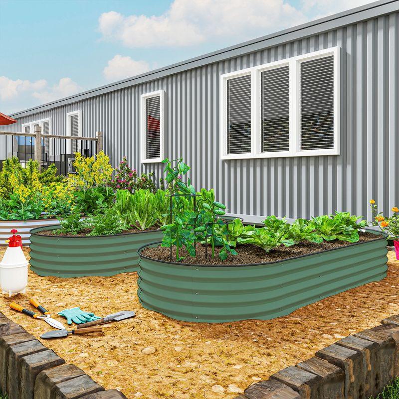 Outsunny 2PCS Galvanized Raised Garden Bed, 7' x 3' x 1' Raised Beds for Gardening with Metal Plant Stakes, Green