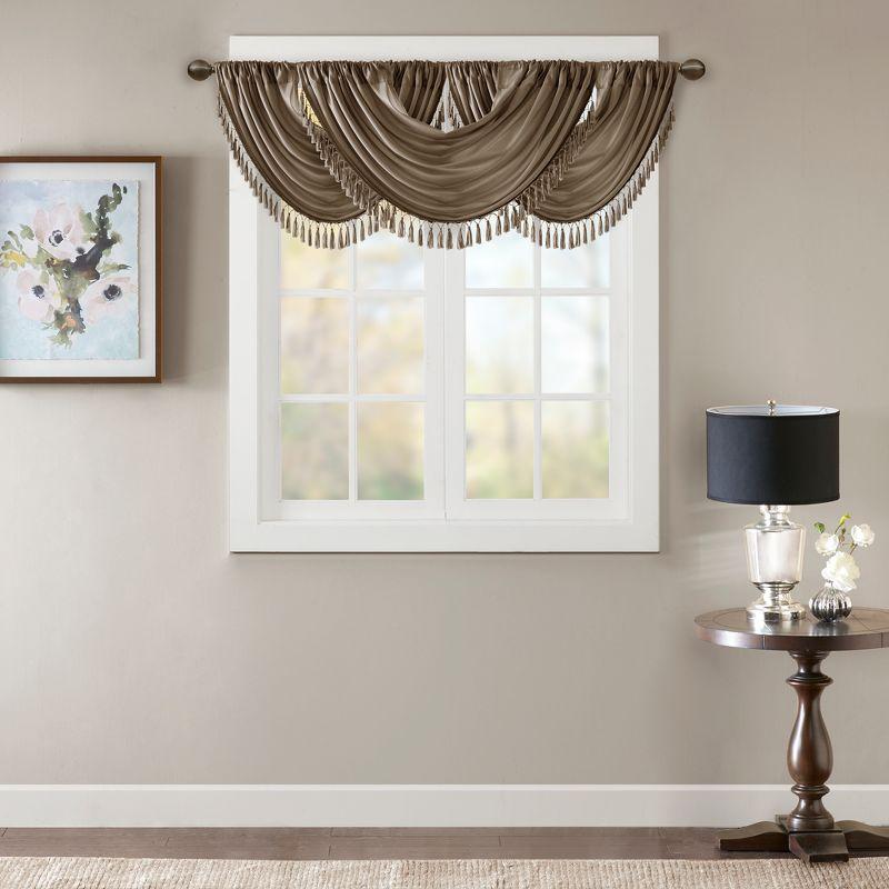 Madison Park Elena Faux Silk Waterfall Embellished 38'' W Window Valance