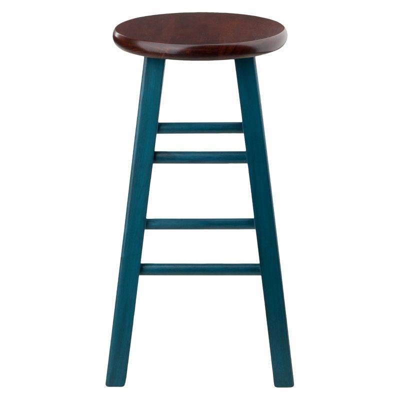 24" Rustic Teal and Walnut Wood Counter Stool