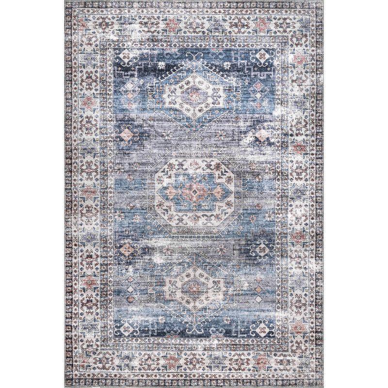 Eco-Friendly Distressed Blue 8' x 10' Synthetic Area Rug