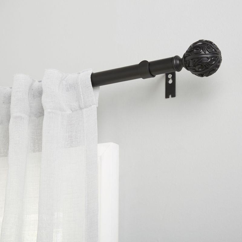 Matte Black Adjustable Iron Curtain Rod with Ornate Finial