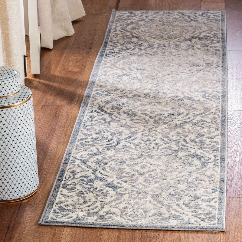 Elegant Light Grey/Blue Synthetic 2' x 12' Hand-Knotted Area Rug