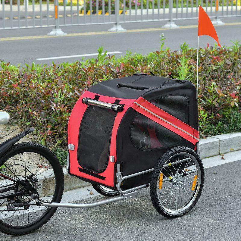 Aosom Dog Bike Trailer Pet Cart Bicycle Wagon Cargo Carrier Attachment for Travel with 3 Entrances Large Wheels & Mesh Screen - Red/ Black