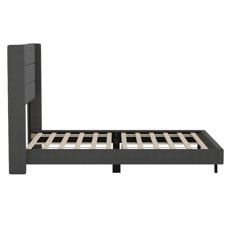 Merrick Lane Modern Queen Platform Bed with Padded Channel Stitched Charcoal Faux Linen Upholstered Wingback Headboard and 6" Underbed Clearance