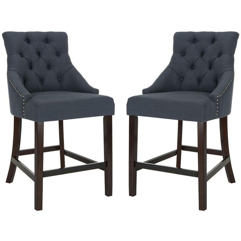 Eleni Tufted Wing Back Counter Stool (Set of 2) - BST6305 - Navy/Espresso - Safavieh