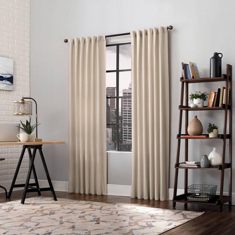 Ecru Linen Blend Light-Filtering Back Tab Curtain Panel