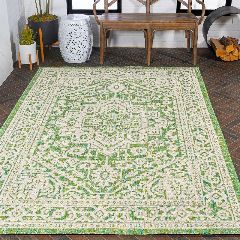 8' x 10' Sinjuri Medallion Textured Weave Indoor/Outdoor Area Rug, Cream/Green - JONATHAN Y
