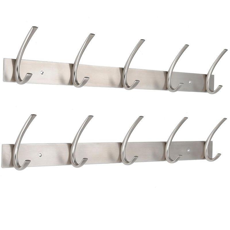 Brushed Nickel 5-Hook Coat and Hat Rack Set