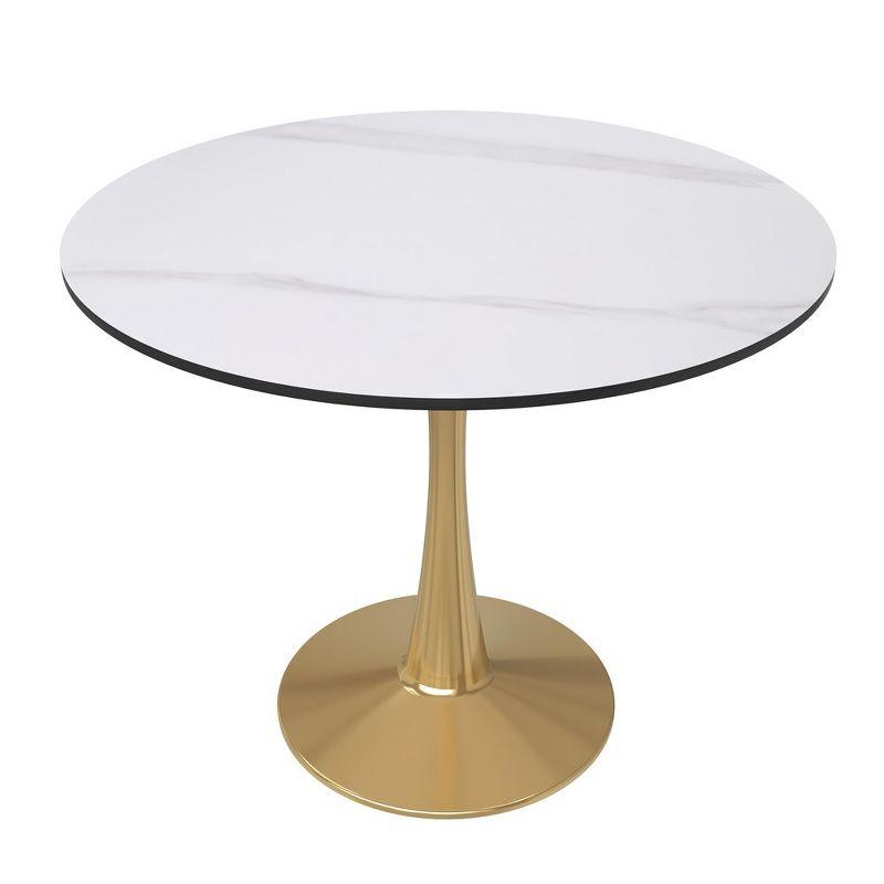 LeisureMod Bristol 35" Round Dining Table – Sintered Stone Top Accent Café Table & Sturdy Steel Gold Pedestal Base for Kitchen and Small Spaces