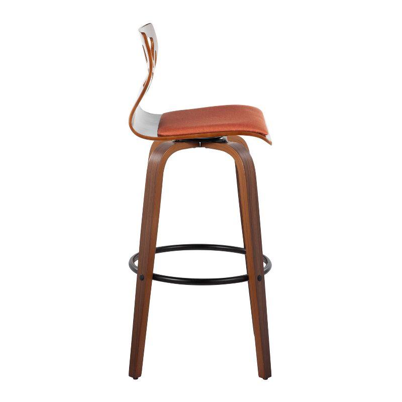 Set of 2 Folia Barstools Walnut/Black/Orange - LumiSource: Mid-Century Modern, Upholstered Seat, Wood Frame