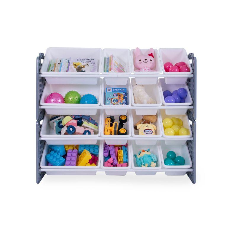 UNiPLAY Toy Organizer With 16 Removable Storage Bins and Block Play Panel, Multi-Size Bin Organizer