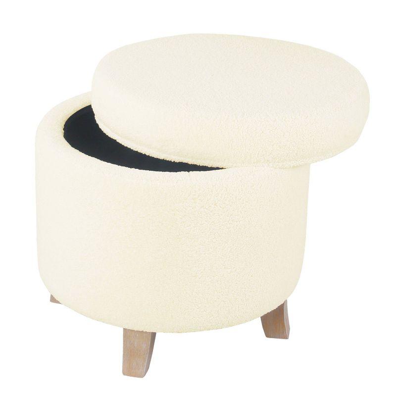 Cole Classics Round Storage Ottoman Flared Wood Leg Faux Sheepskin Cream - HomePop