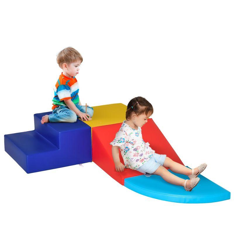 Qaba Foam Play Set for Toddlers and Children 12-36 Months, Easy-to-clean 4 Piece Soft & Safe Kids Climbing Set for Crawling or Sliding