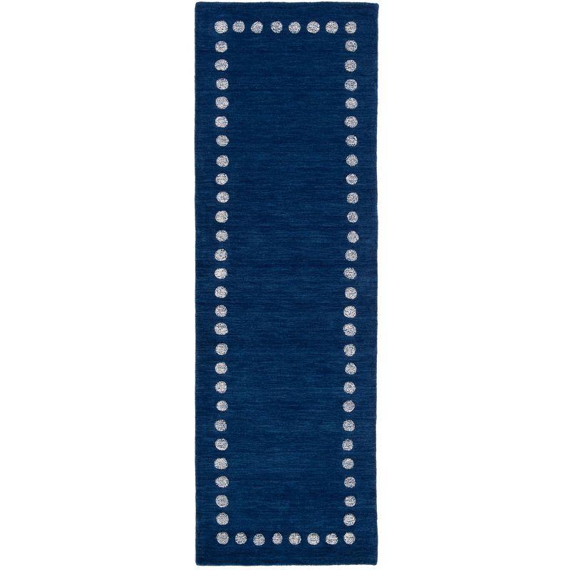 Navy Wool Hand-Tufted Kids Runner Rug with Polka Dot Border