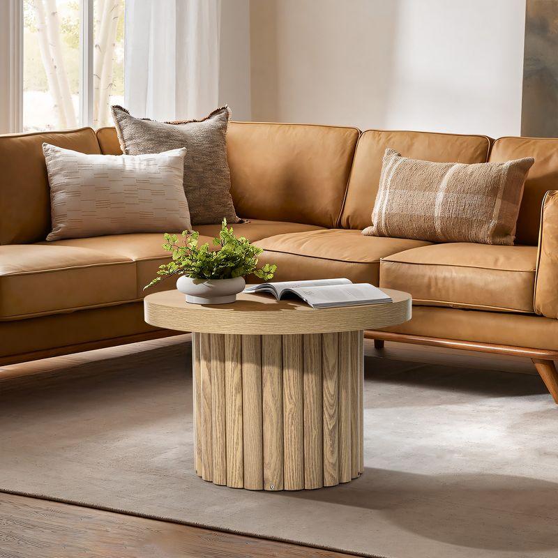 LuxenHome Brown Wood Fluted Round Coffee Table