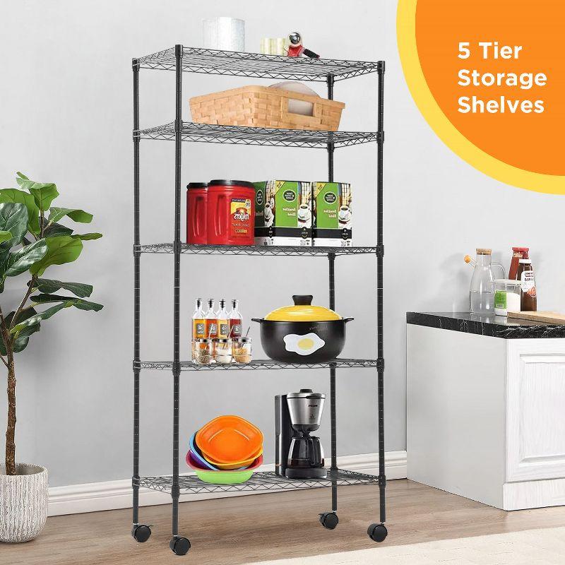 FDW 5 Tier Wire Rack With Casters Unit Heavy Duty Storage Rack Metal Rack Garage Organizer Wire Rack