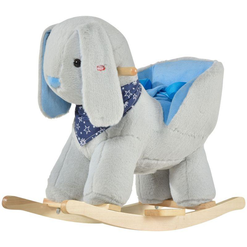 Qaba Kids Ride-On Rocking Horse Toy Bunny Rocker with Fun Play Music & Soft Plush Fabric for Children 18-36 Months