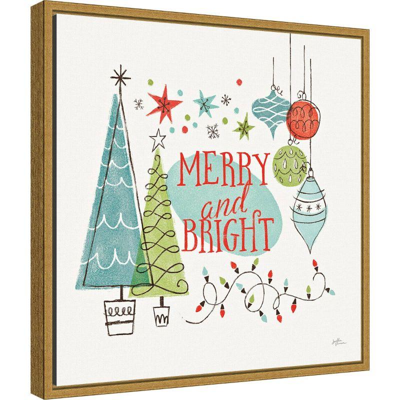 16" x 16" Merry and Bright Christmas Tree Square by Janelle Penner: Retro Holiday Decor - Amanti Art