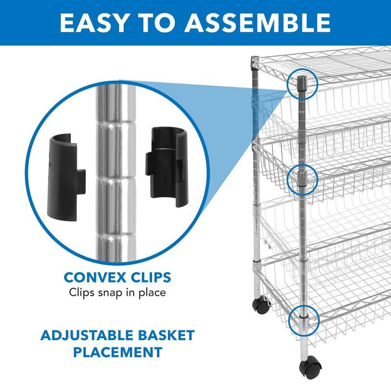 Mount-It! Mesh Wire Rolling Cart | 3-Tier Multi-Function Metal Trolley for Kitchen Storage and Organization with Lockable Wheels and Handle | Silver