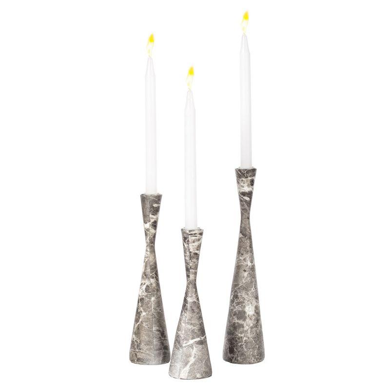 Ivy Bronx Marble Resin Candle Holders - 3 Set Taper Candlesticks for Home Decor, Gray