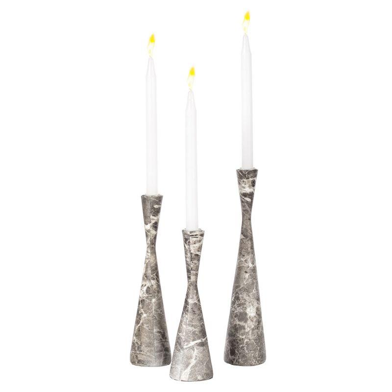 Marble Resin Candle Holders - 3 Set Taper Candlesticks for Home Decor, Gray