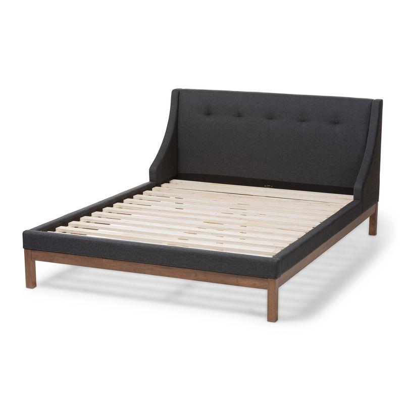 Louvain Modern and Contemporary Fabric Upholstered Walnut - Finished Platform Bed Dark Gray - Baxton Studio