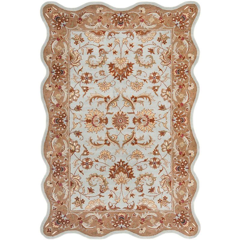 Heritage HG822 Hand Tufted Area Rug - Blue/Beige - 6'x9' Scalloped Edge - Safavieh.