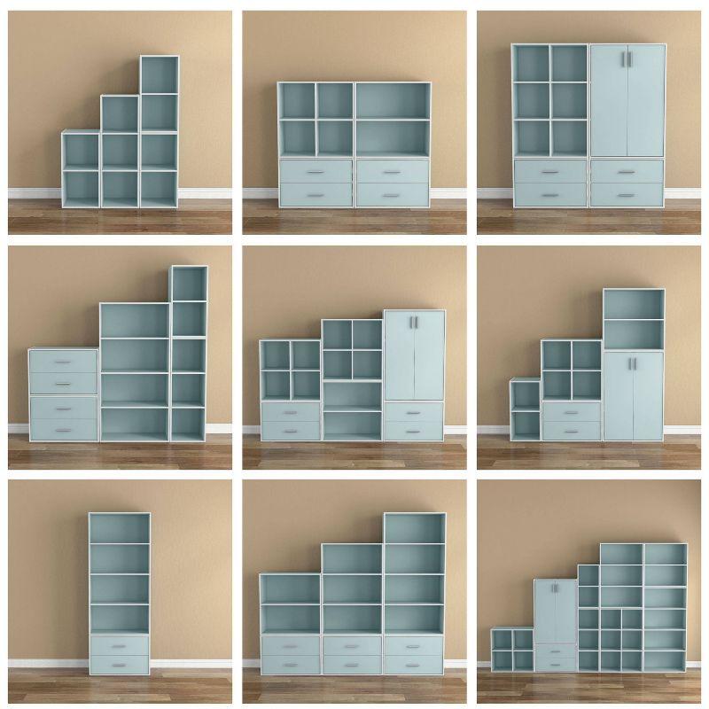 24/7 Shop At Home 35.27" Silkpath Modern 3 Tier Doors Stackable and Modular Bookcase Light Blue