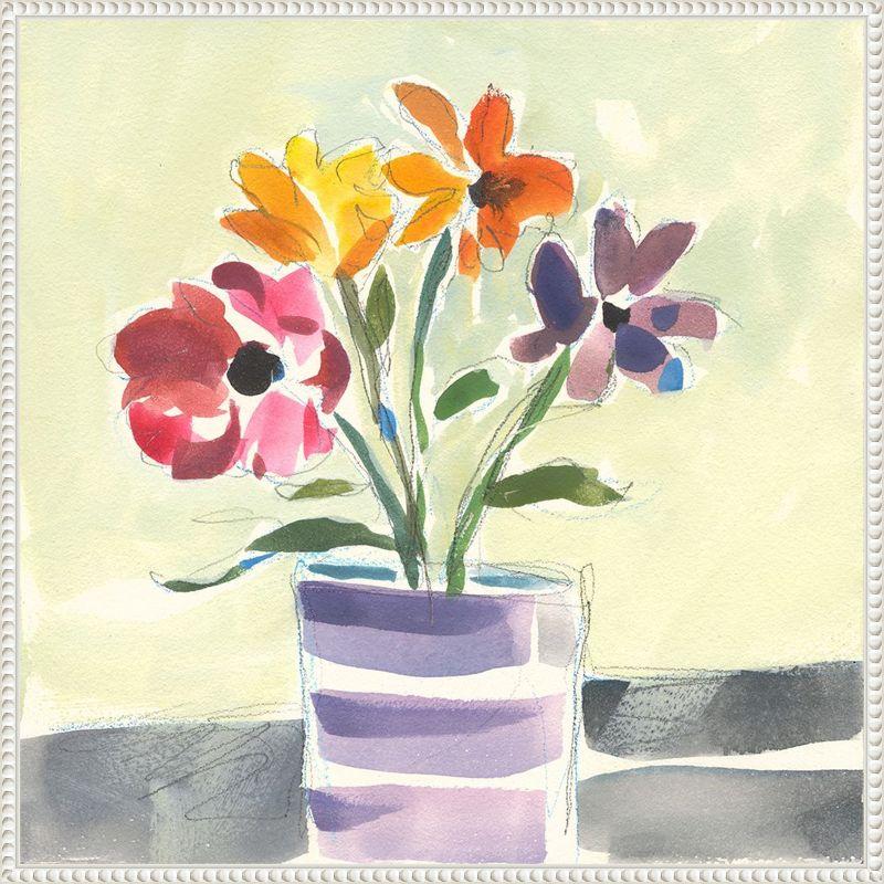 Morning Flowers Vibrant Canvas Art with White Floater Frame