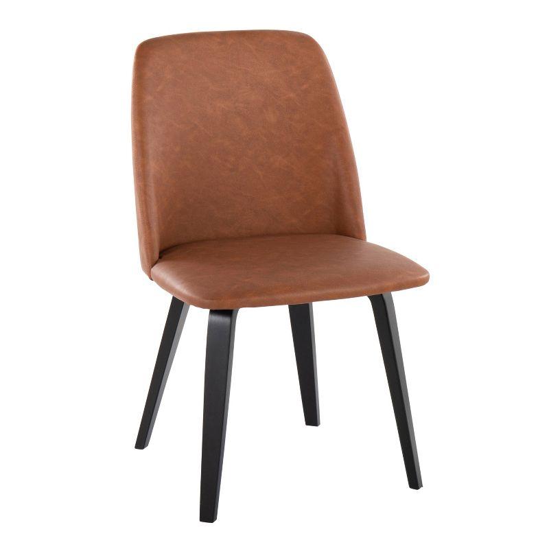 Set of 2 Toriano Dining Chairs Black/Camel - LumiSource: Mid-Century Modern, Faux Leather, Wood Legs